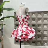 Organ Press Folding Bubble Irregular Dress With Tective Tset Skirt Short Body Playful Cloud Flower