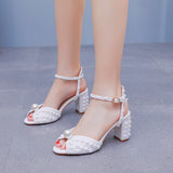 Cm Thick Heel Sandals Square Thick Heel Sandals White Wedding Dress Sandals Pearl Wedding Shoes