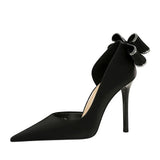 Zingj Banquet High Heel Shallow Tip Side Hollow Diamond After Bow Single