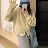 Zingj Style Multi-Color Hooded Double Zipper Knit Cardigan Women's New Short Hair Sweater Hoodie Autumn And Winter Small Coat-Outfit
