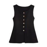 Gold Knitted Vest Shirt 10 Women's 041 Simple Single Buckle
