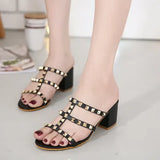 Heels Black Riveted Lady High-Heeled Sandals Thick-Heeled Sandals Fishmouth
