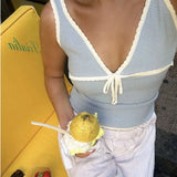 Deep V-Neck White Seam Top-Outfit