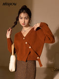 Women's Vintage Cardigan Sweater for Women Autumn Winter 2022 Knitted V-neck Asymmetry Single Breasted Coats