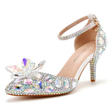 Cm Large-Size Sandals Fine Heel Head Crystal Glass High Heel Sandals Champagne Gold Banquet Dinner Women's
