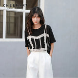 Black Patchwork Lace T Shirt Women Korean Tshirt Summer Short Sleeve Top Designer Tee Shirt 2020