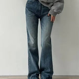 Versatile Vintage Blue High Waist Flare Slim Jeans-Outfit