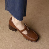Zingj Small Leather Shoes Women's Design Sense Small Heel Thick Heel Women's Shoes 2024 Autumn French Retro Brown Light Mouth Single Shoes-Outfit