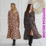 2021 spring women dress long sleeve midi dress floral printing single breasted v-neck korean fashion