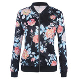 Women Autumn Retro Floral Print Zipper Short Casual Jacket Long Sleeve Outwear Basic Jacket Bombe Famale