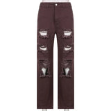 Holes Casual Black Ripped Jeans Woman Harajuku High Waist Denim Trousers Vintage Distressed Pants Capri