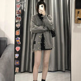 Design Feels Gray V-Collar Destroys Knitting Lazy Sweater Coat Women's Leisure Medium-Length Spring And Autumn Cardigan