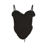 Black 2022 Spring Summer Women Bandage Backless Ruched V Neck Slim Crop Camis Fashion Sexy Club Y2k Party Vest Top