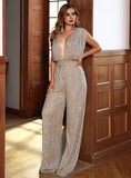 Women Party Jumpsuit Elegant Sexy V Neck Female Loose Wide Leg Playsuits Ladies Long Sleeve Overalls Clubwear