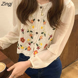 Women Print Casual Simple Hollow Out Teens Square Collar Daily Vintage Harajuku Crop Chic Comfortable College Loose