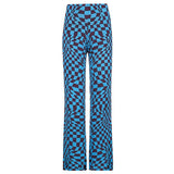 Casual Vintage Knitted Pants High Waist Plaid Long Trousers Women Checkered Argyle Knitwear Joggers
