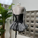 Personalized Demon Horn Fish Bone High-End Satin Strap Bras + Tangle Pongasaki Short Skirts Two