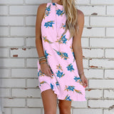 Summer Sexy O Neck Backless Sleeveless Women's Dress 2020 New Fashion Loose Flower Print Ladies Mini Dresses Plus