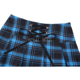 2021 Harajuku Punk Mini Plaid Skirt Blue High Waist Pleated Preppy Style Casual Gothic Streetwear Sexy School Lace Up