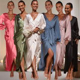 Zingj Summer Sexy Big V-Neck Waist Waist Lace With Satin Lantern Sleeve