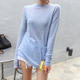 Women Long Sleeve T-shirt O-neck Slim Fit Warm 2021 Spring Summer Basic T-shirts Korean Women Tops Black White Blue