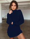 Winter Fashion Sexy Women's Package Hip Mini Dress 2021 Casual Turtleneck Solid Long Sleeve Knitted Plus Size Lady