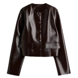 Burgundy Pu Leather Jacket And Mini Skirt-Outfit