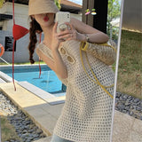 Zingj Spring And Summer Temperament Pure Color In The Long Knit Skirt Early Spring Small Design Sense Hollow Out Fold Wear Vest Dress Female-Outfit