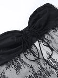 Slit Sheer Mesh Bandeau Top- Outfit