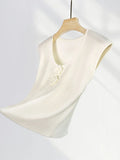 Zingj Crocheted Stereo Rose Sleeveless Sweater Summer Thin Big Round Collar Small Flying Sleeve Jacket Female