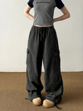 Zingj Multi-Pocket Washed Loose Cargo Pants Men And Women Popular Street Do Old Drawstring With Wide Leg
