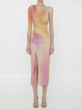 High-End Women's Sexy Oblique Shoulder-Luff Color Dress High-End Temperament Open-Fork Dress Dress With Hip