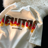 flocking embroidered letters street hip-hop short-sleeved O-neck t-shirt womens 2022 oversize couple outfit inside