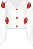 Elegant Strawberry Decoration Christmas Cardigan Sweaters for Women Girls' Single Breasted Loose V-Neck Coat Clothing