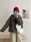 Winter Down Jacket Female Short Style 2024 Minority Korean Hooded White Duck Velvet Loose Puff Feeling Bread Coat Tide-Outfit