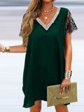 New Women Commute Pullover Dresses 2022 Summer V Neck Patchwork Sleeveless Dress Female Sexy Back Cardigan Dresses