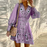 949 Spot Fall 2025 New Women's Long Sleeve V-Neck Loose Print Bohemian