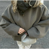 Removable Puffer Hoddie Patchwork Zipper Jacket- Outfit