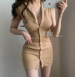 New V Neck Sexy Short Sleeve Spring Slim T Shirt Knitting Mini Party Bodycon Elegant Dress Dresses Vintage