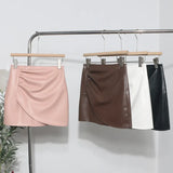 Real Shooting High-Waist Irregular Folded Cross A Word Pu Skin Small Man Short Skirt Women Autumn And Winter Bag Hip Skirt