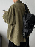 Men's Corduroy Loose Button-Down Shirt- Outfit