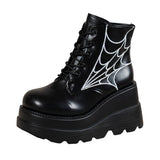 Thick-Bottomed Large-Size Short Boots Women's Autumn New Pine Pastry Bottom With Printed Leather Boots Martin