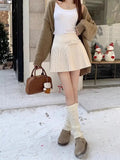 Bow Solid High Waist Pleated A-line Skirt- Outfit