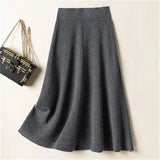 Brown Knitted Long Skirt 2021 Autumn Winter Women Casual Solid A Line Skirt Korean Female Black High Waist Midi