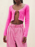 Fashion Women's Knitted Cardigan O-neck Slim Mental Buckle Long Sleeve Solid Color Short Sweater Spring 2023 New