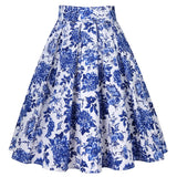Blue Harajuku Floral Pleated Skirts Womens School Korean 2022 Punk Y2K Cotton Vintage 50s 60s Vintage Party