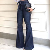 Women Denim Tie Waist Flare Jeans Boyfriend Jeans Ladies High Waist Skinny Bell Bottom Jeans Pants Autumn Wide Leg Jeans