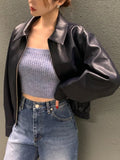 Fashion Trench Leather Jacket Women Streetwear Moto Biker Zipper Leather Jacket Casual High Street Cropped Leather