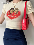 Vintage Grunge Tops Short Sleeve T-shirt Women Korean Style Graphic Tees Female Crop Tops Streetwear 90s Tee