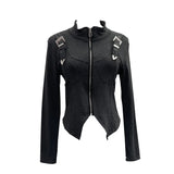 Real Shooting Irregular Zipper Collar Short Small Coat With Long Sleeves And Bottom Shirt
